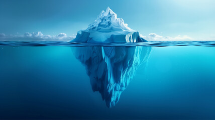 Fototapete - huge white iceberg on the surface of the ocean. glacier melting concept. Generative AI