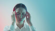 Banner Stress asian women headache have migraine feeling temples stressfull upset depressed Panorama Women headache migraine exhausted girl Office syndrome unhealthy Tension person wit : Generative AI