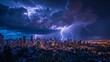 Nature Power: A photo capturing a lightning storm over a city skyline