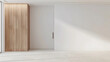 © Generative AI - wood dressing closet front doorway entrance and white wall with copy space in room minimalist interior in apartment : Generative AI