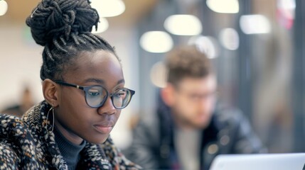 Wall Mural - A Young Woman Concentrating at Work