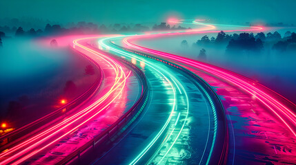 High-Speed Urban Traffic at Night, Long Exposure of City Roads, Vibrant Street Life and Movement