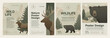 © Anastasiia Neibauer - Forest animal poster design set. Animals in nature background vector illustration. Color landscape with trees, bear and deer for flyer or letter.