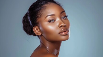 Wall Mural - a beauty portrait of a woman with flawless skin, promoting skincare regimens.