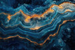 Blue agate surface with golden veins, hyper realistic photography. Created with Ai