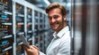 Smiling Professional in Data Center