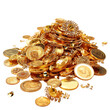 A pile of old golden coins and gems