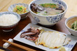One soup and three side dishes seafood set meal, Japanese cuisine