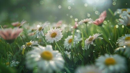 Canvas Print - Dew-Kissed Daisies in Meadow