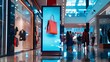 © Generative AI - Vertical LED TV Screen at Front of fashion bags store in Shopping Mall Perfect for showcasing your logo and branding : Generative AI