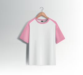 Sticker - Pink unisex blank t-shirt stylish template sides, natural shape on invisible mannequin, for design mockup print, isolated.