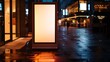 Tall outdoor portrait blank digital signage light box  mock up near retail stores and restaurants taken at night ideal for large posters huge information boards and marketing advertise : Generative AI