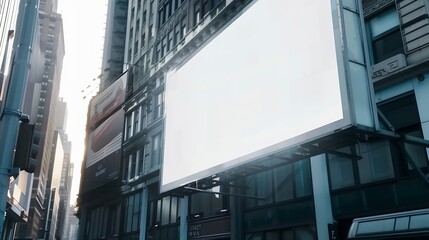 Aufkleber - Long blank commercial signboard with white space for mockup mounted on hoarding at city street : Generative AI