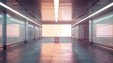Poster - Indoor outdoor city light mall shop template Blank billboard mock up in a subway station underground interior Urban light box inside advertisement metro airport : Generative AI