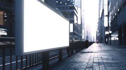 Aufkleber - Large empty white advert billboard fixed on concrete fence on sidewalk at city street front view : Generative AI