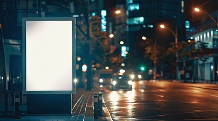 Poster - Blank mock up of vertical poster light box billboard for advertising on the background of a city street with a traveling car : Generative AI