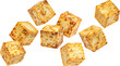 © xamtiw - Falling fried tofu cubes isolated on white background