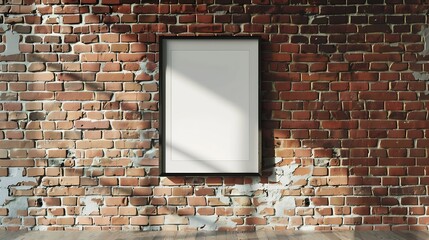Aufkleber - Blank picture frame on brick wall with copy space framed poster mockup Distressed red brick wall texture grunge background Empty picture frame banner or billboard : Generative AI