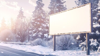Aufkleber - A closeup mockup of a large blank billboard sign in a winter snow scene The sign is ready for your design and the winter scene will make your advertisement stand out : Generative AI
