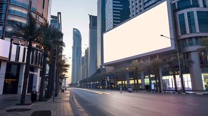 Poster - Advertisement mockup Blank empty billboard on the city street in Dubai UAE : Generative AI