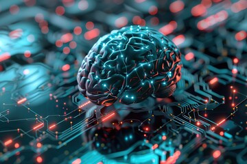 Poster - A digital brain lights up with circuits, conveying advanced technology and intelligence.