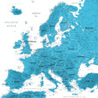 Europe - Highly Detailed Vector Map of the Europe. Ideally for the Print Posters. Sapphire Blue Green Grey Colors. Relief Topographic