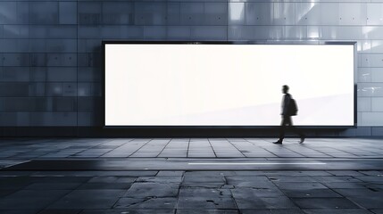 Poster - A mockup of a street billboard against a gray wall with a man walking by : Generative AI