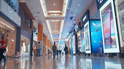 Aufkleber - Indoor shopping mall advertising billboard large video promotion LED screen in public space area : Generative AI