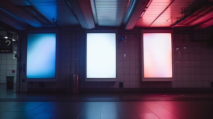 Poster - three big vertical poster on metro station : Generative AI