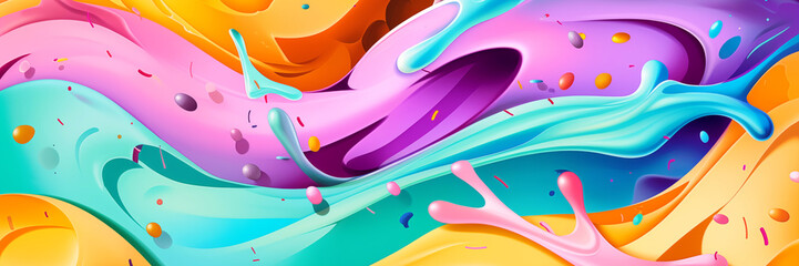 Wall Mural - Colorful abstract swirls of paint in dynamic flow, creating vivid, fluid motion, background banner. Panoramic web header. Wide screen wallpaper