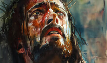 Jesus Christ Staring At The Sky For Hope Ang Peace, In Water Oil Painting