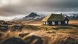 Icelandic landscape, hut on the mountain
