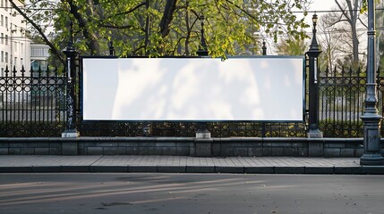 Aufkleber - Advertisement blank long horizontal billboard with copy space for commercial info fixed on urban fence front view : Generative AI