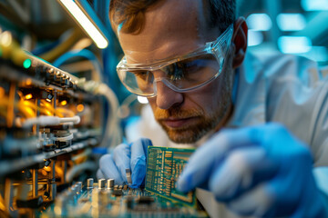 Poster - Man Working on Circuit Board in Factory