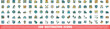 100 destination icons set. Color line set of destination vector icons thin line color flat on white