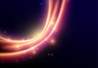 Poster - Abstract neon glowing line in motion with light sparkles and flares. Futuristic background, with neon swirl