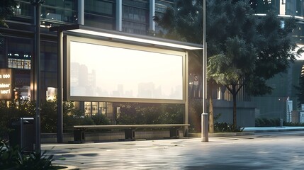 Wall Mural - Side view of blank white horizontal billboard at bus stop Commercial concept Mock up : Generative AI