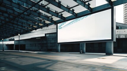 Poster - Billboard mockup and building background Template of an empty information outdoor billboard indoor stadium with the roof Mockup of a city banner placeholder and poster : Generative AI