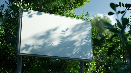 Poster - blank advertising sign in front of green trees and blue sky : Generative AI