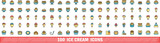Fototapeta Panele - 100 ice cream icons set. Color line set of ice cream vector icons thin line color flat on white