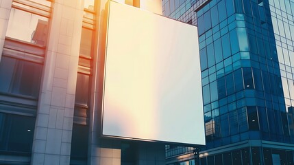 Aufkleber - Blank white advertising billboard in front of the modern office building : Generative AI
