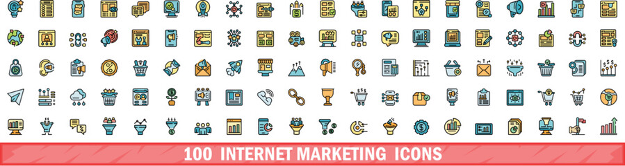Poster - 100 internet marketing icons set. color line set of internet marketing vector icons thin line color 