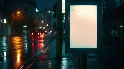 Aufkleber - Photo blank signboard on the street at night : Generative AI