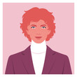 The face of a red-haired young man with freckles on a pink background. Fashion model. Vector flat illustration