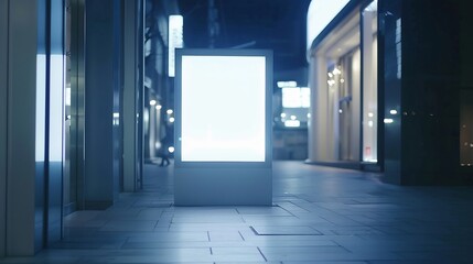 Aufkleber - Blank mock up of store street showcase window in a city at night : Generative AI