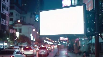Poster - big blank billboard twin fabric canvas white screen with frame and copy space in city side road blank ad mockup for business advertising banner outdoor in metropolis : Generative AI