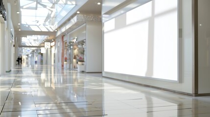 Poster - Mock up Horizontal white empty signage on store shop front inside shopping mall : Generative AI