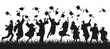 © SKIMP Art - Silhouette of students celebrating their graduation with caps in the air on white background Generative AI
