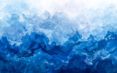 Abstract watercolor paint background in gradient deep blue hues, accentuated by a liquid fluid grunge texture