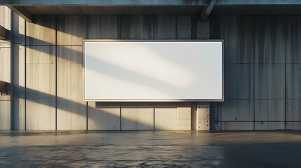 Leinwandbilder - Blank white advertising billboard information board mockup on industrial warehouse factory building wall : Generative AI